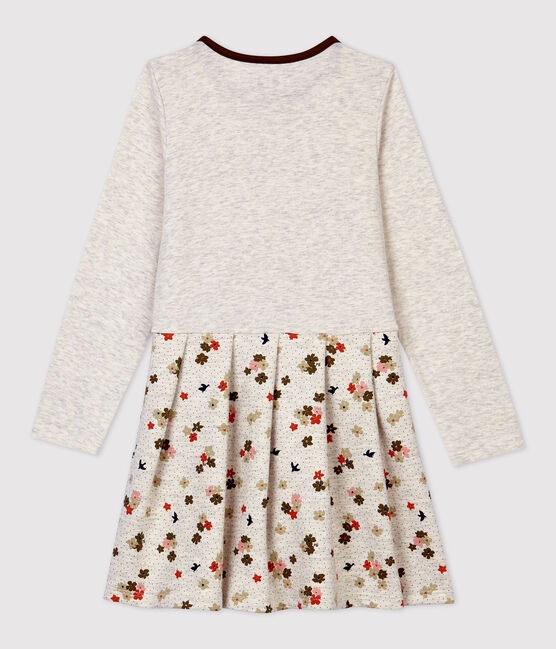 Girls' Long-Sleeved Cotton Dress MONTELIMAR beige/MULTICO white